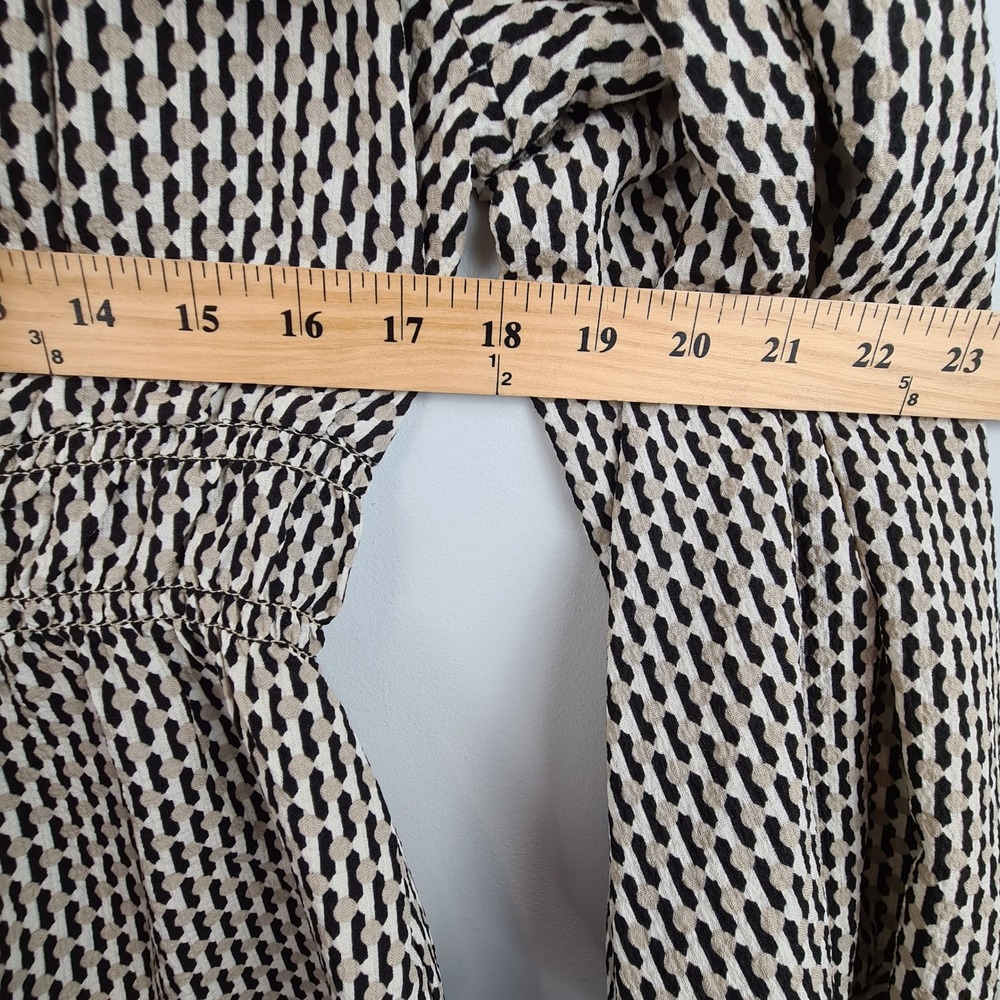 Max Studio London Womens Tan Black Geometric Peplum Balloon Sleeve Blouse M - Picture 4 of 8